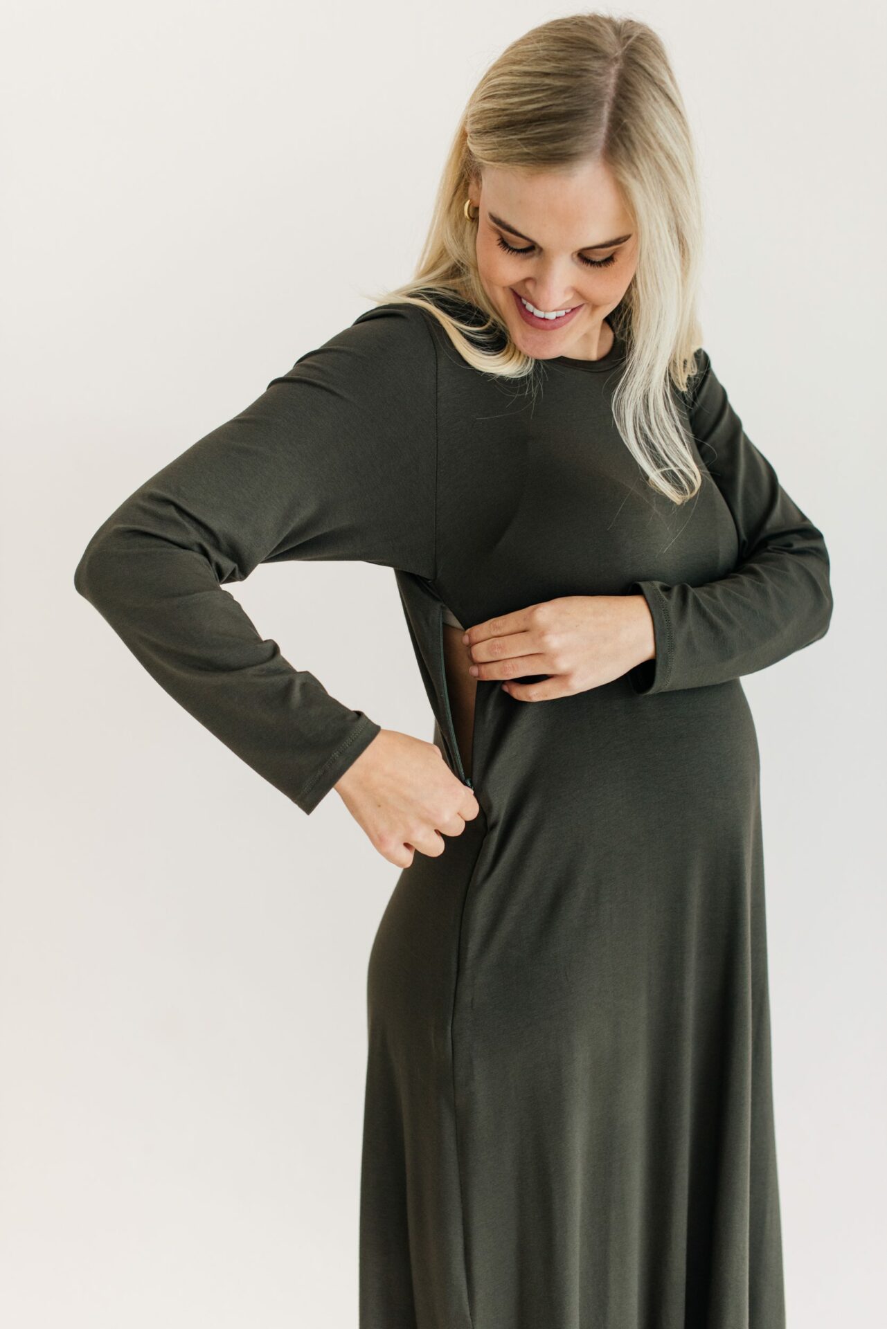 Buy Classic Momsy Dress Long Sleeve Olive - Momsy Maternity, Nursing ...