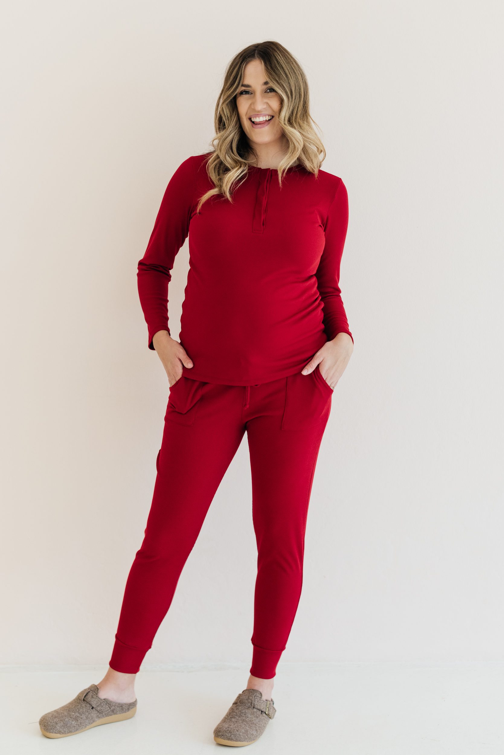 Buy Ribbed Cotton Joggers Maroon - Momsy Maternity, Nursing, & Womenswear