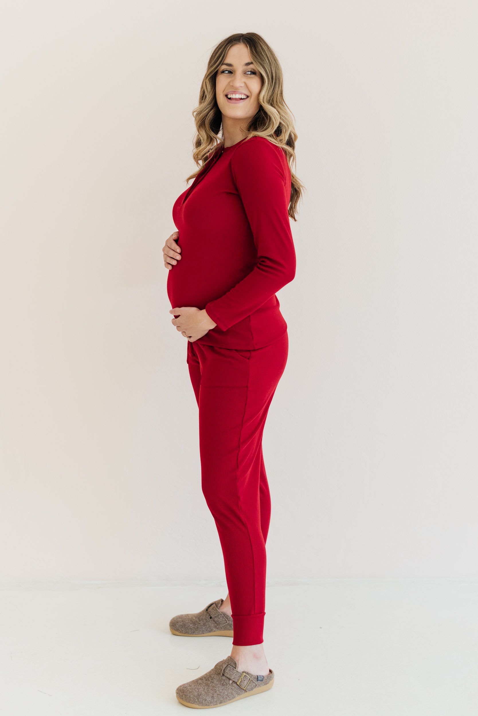 Buy Ribbed Cotton Joggers Maroon - Momsy Maternity, Nursing, & Womenswear