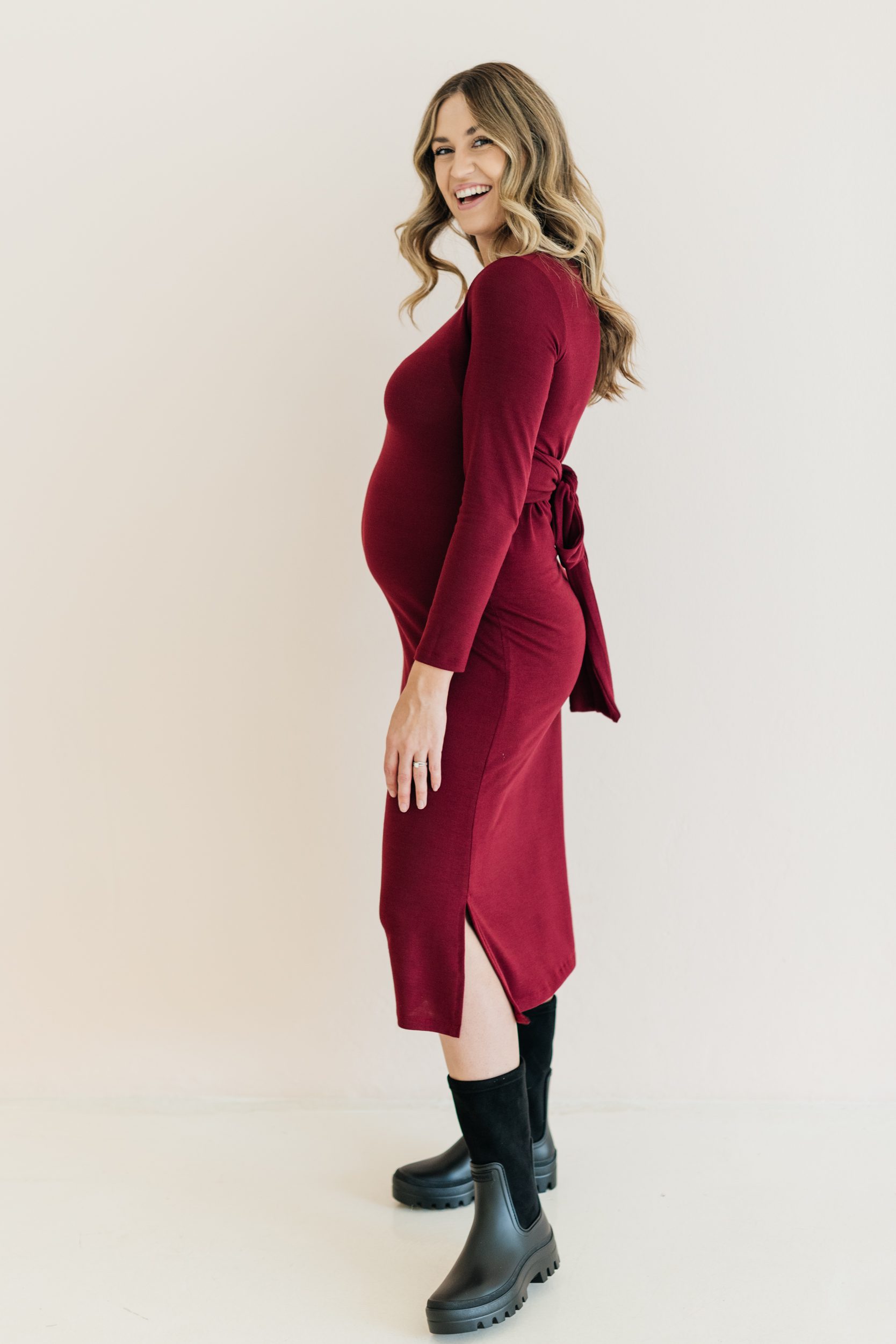 Buy Front Knit Tie Dress Maroon - Momsy Maternity, Nursing, & Womenswear